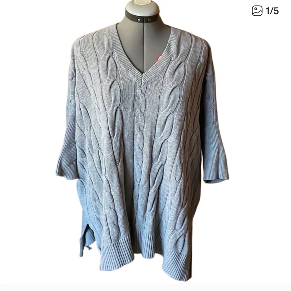 MICHAEL Michael Kors Heather Grey Cable Knit V Neck Poncho Sweater size S/M